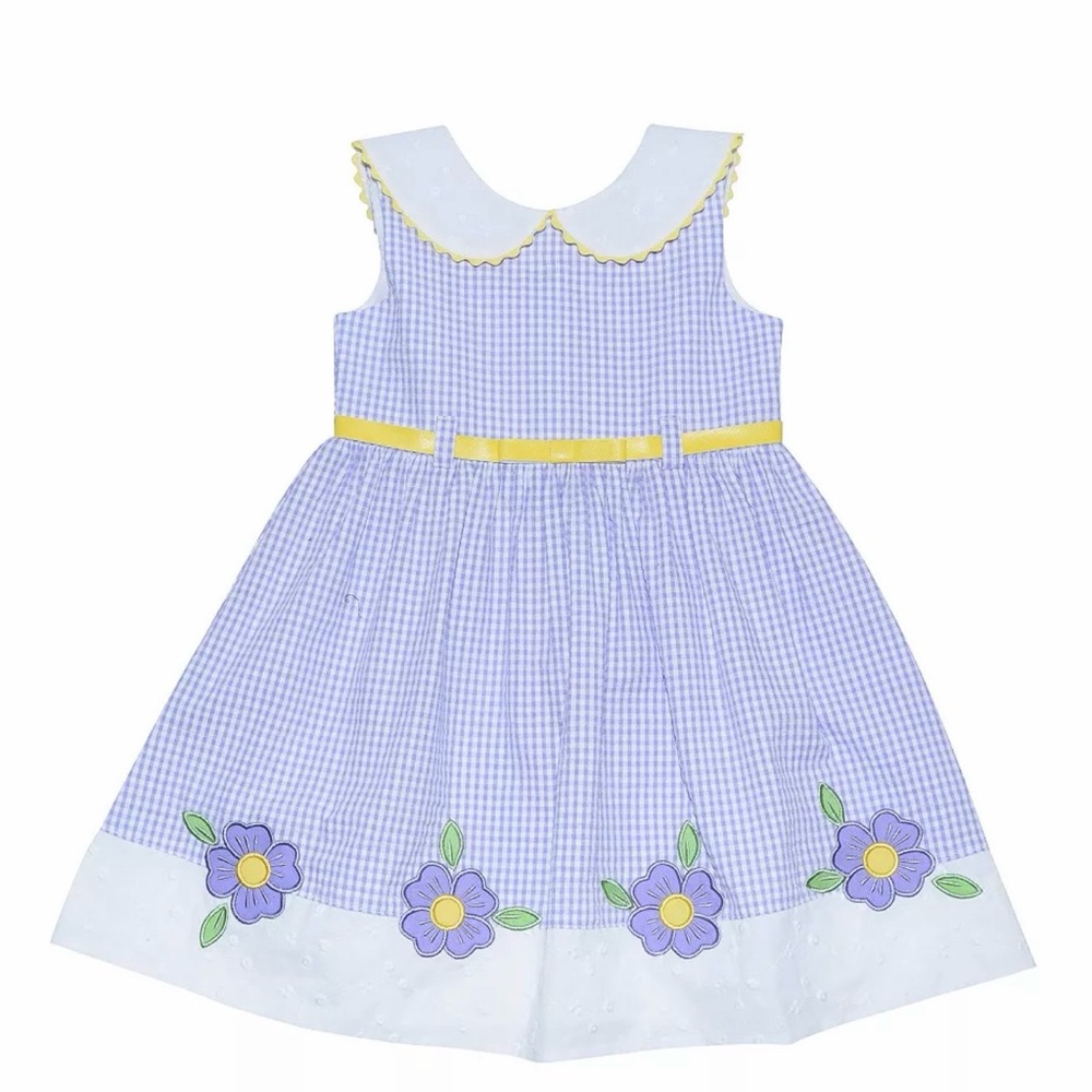 Blueberi Boulevard Lavender Gingham Dress with Yellow Trim